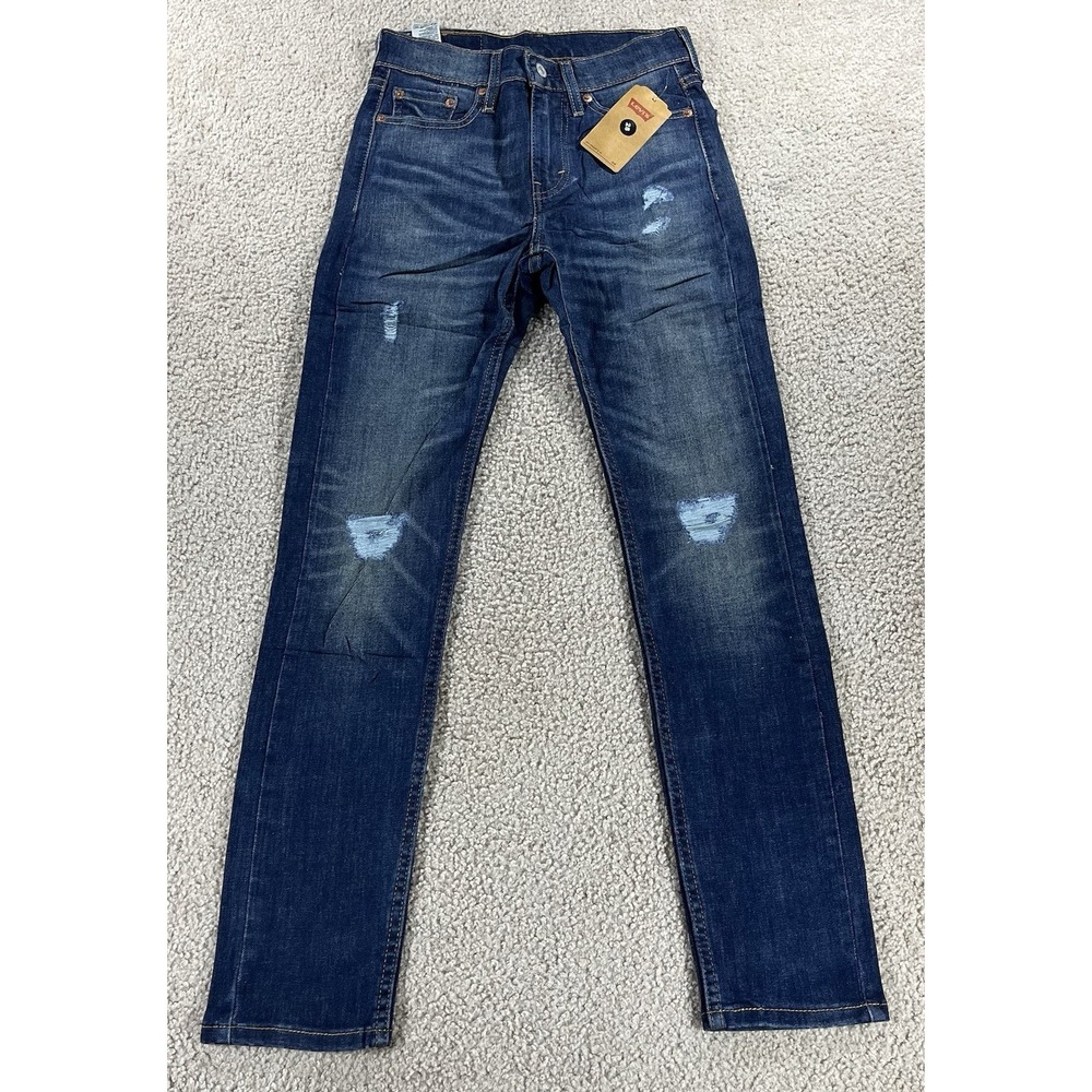 Levis‎ 510 Skinny Men's Size 27Wx30L Dark Wash Blue Denim Jeans Distressed NWT